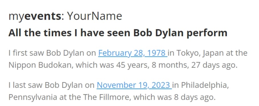 Track your Bob Dylan concerts at bobserve.com